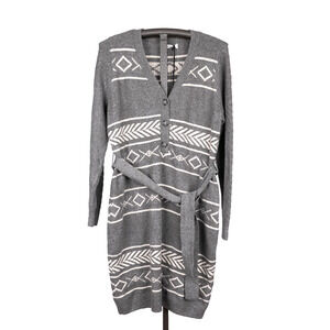 Lucky Brand Gray Belted Sweater Dress Size 1X Aztec Cabin Fair Isle Western Cozy